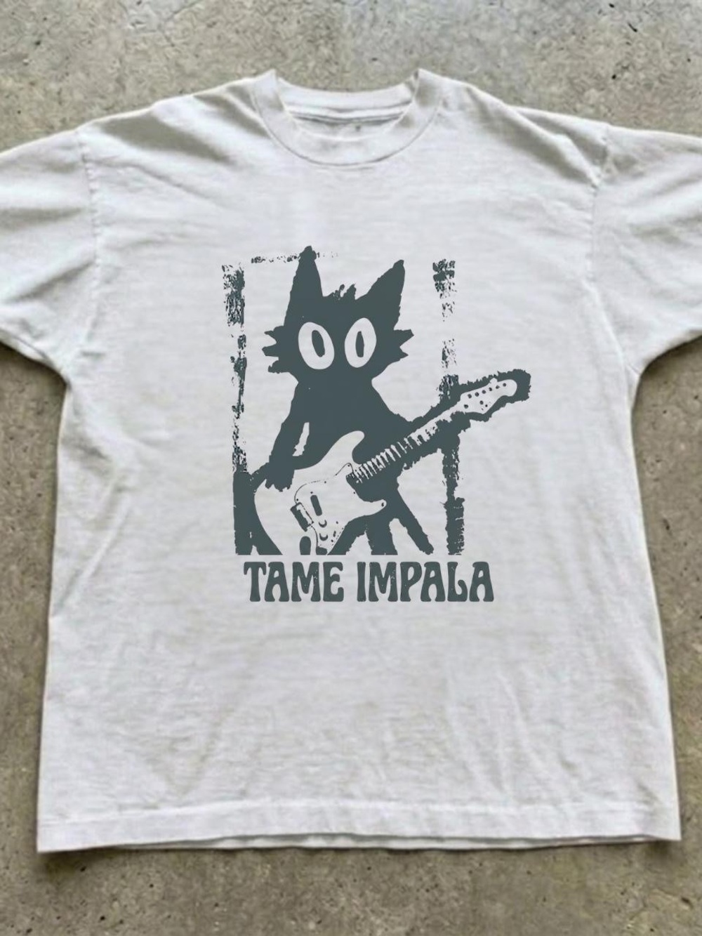 Gildan White Tame Impala Cat Guitar Tee